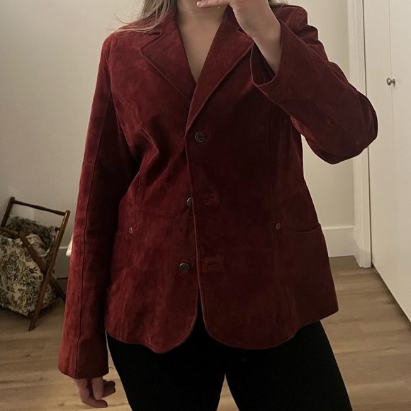 B.U.M. Red Blazer Suede Leather Fitted Jacket with silver button detail. - Picture 2 of 10